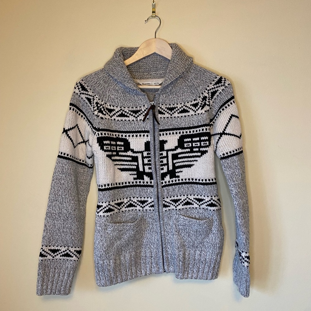 Bluenotes - Zip Up Eagle Graphic Knit Sweater. Size Medium.